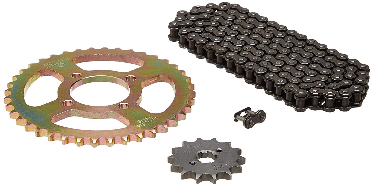 Uno Minda CH-2010 Quadra Rivet Chain & Alloy Steel Hardened Sprockets Chain & Sprocket Kit - R428 SIZE-114L / 14T / 40T(4H) For TVS Jive/Star City + 110 CC 